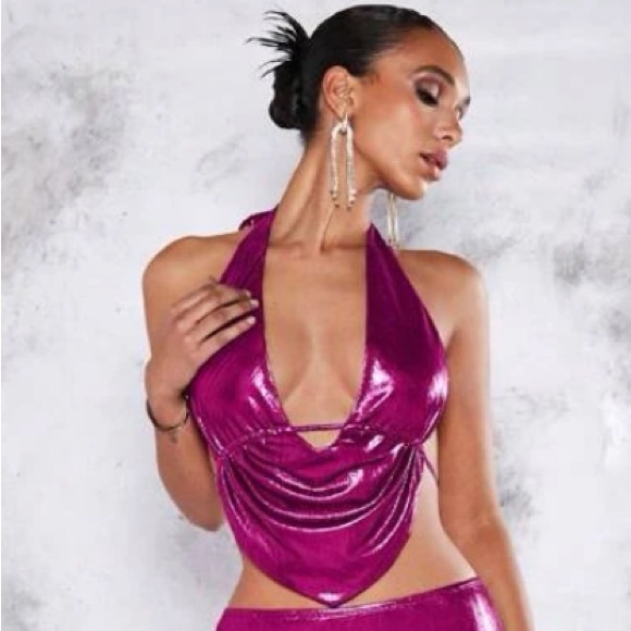 Magenta Metallic Halter Top NWT Size S - Picture 3 of 14